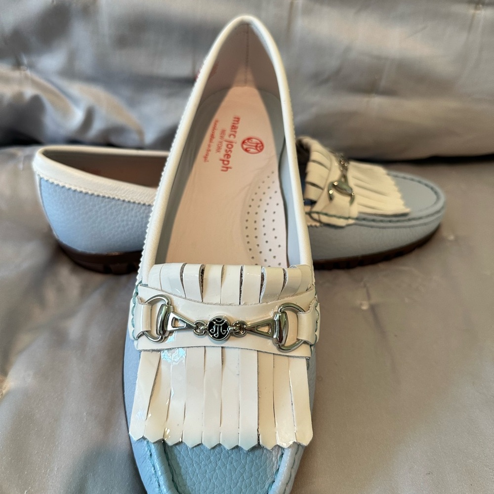 Marc Joseph Light Blue and White Loafers